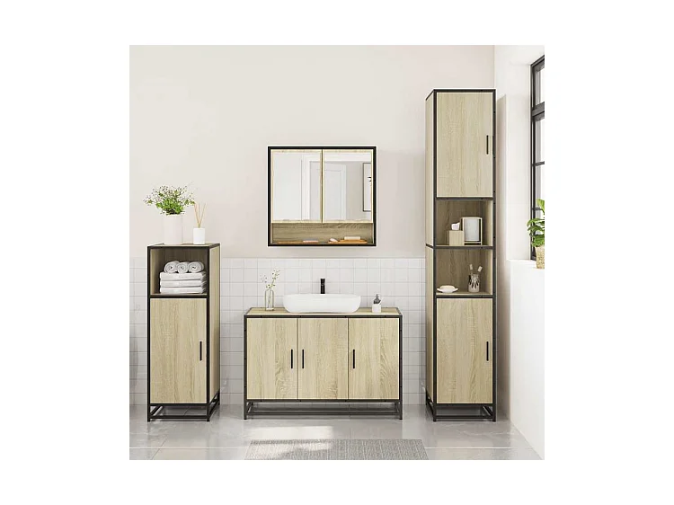 Ensemble de meubles de salle de bain 3 pcs chêne sonoma