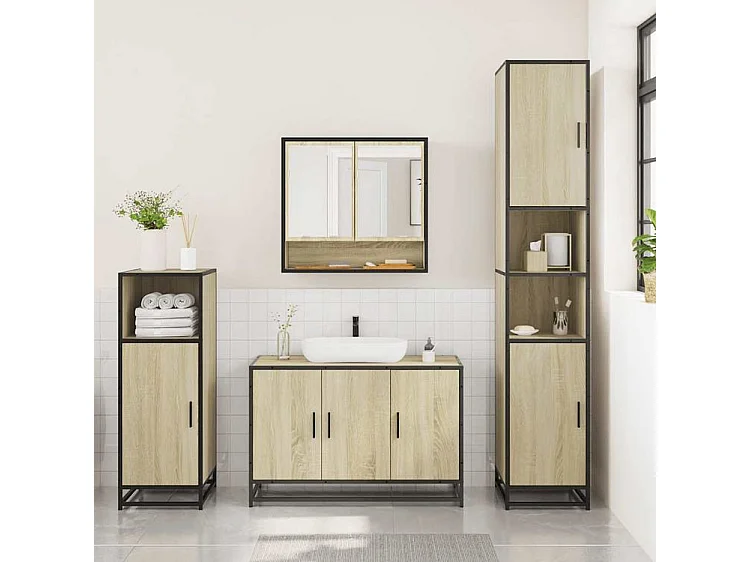 Ensemble de meubles de salle de bain 3 pcs chêne sonoma