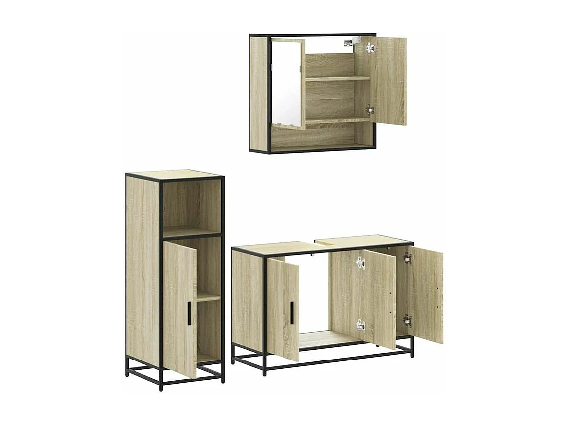 Ensemble de meubles de salle de bain 3 pcs chêne sonoma
