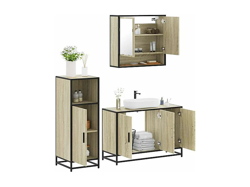 Ensemble de meubles de salle de bain 3 pcs chêne sonoma