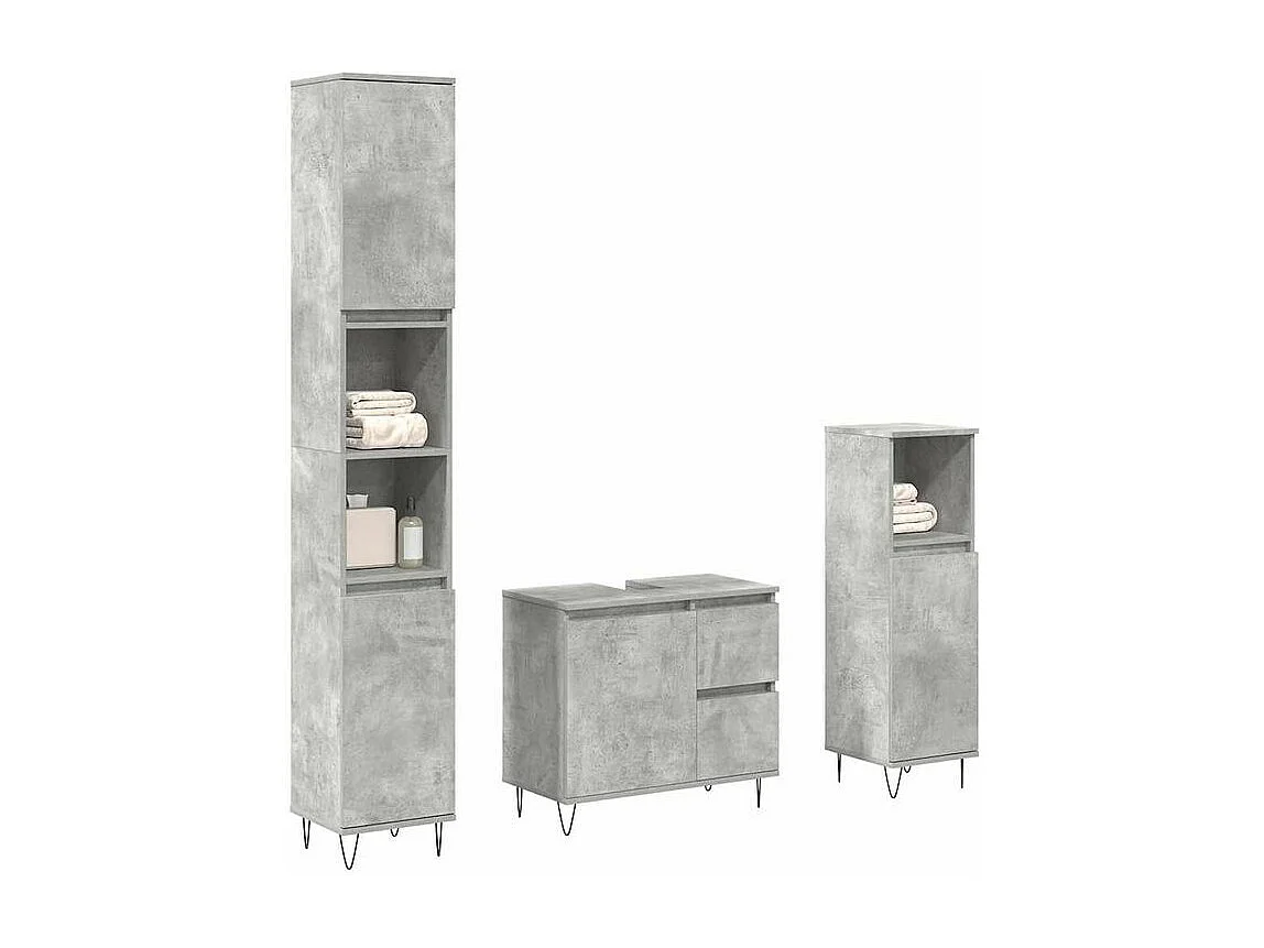 Ensemble de meubles de salle de bain 3 pcs gris béton