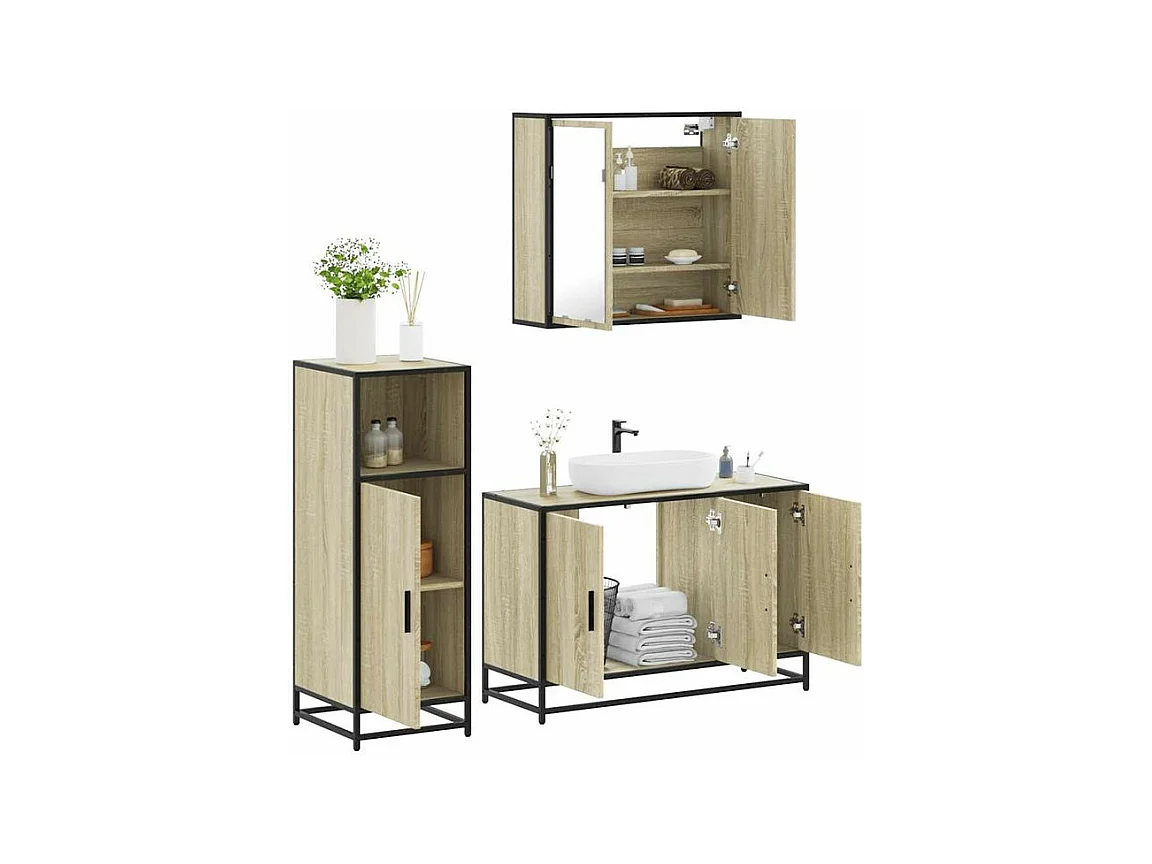Ensemble de meubles de salle de bain 3 pcs chêne sonoma