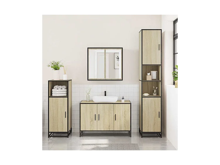 Ensemble de meubles de salle de bain 3 pcs chêne sonoma