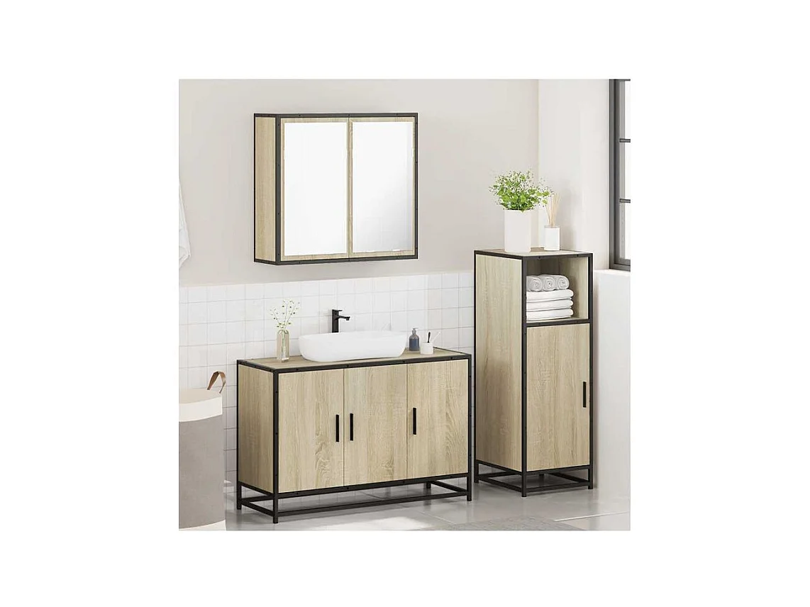 Ensemble de meubles de salle de bain 3 pcs chêne sonoma