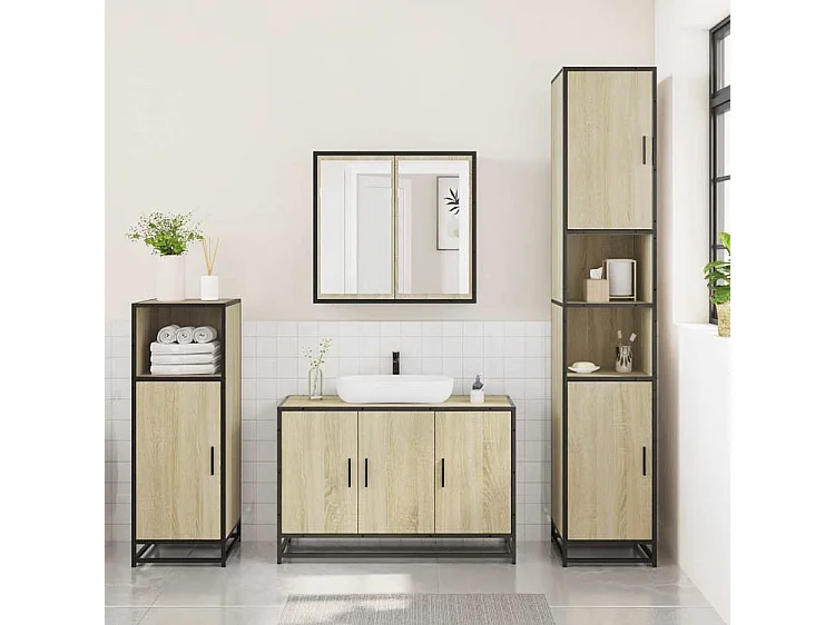 Ensemble de meubles de salle de bain 3 pcs chêne sonoma
