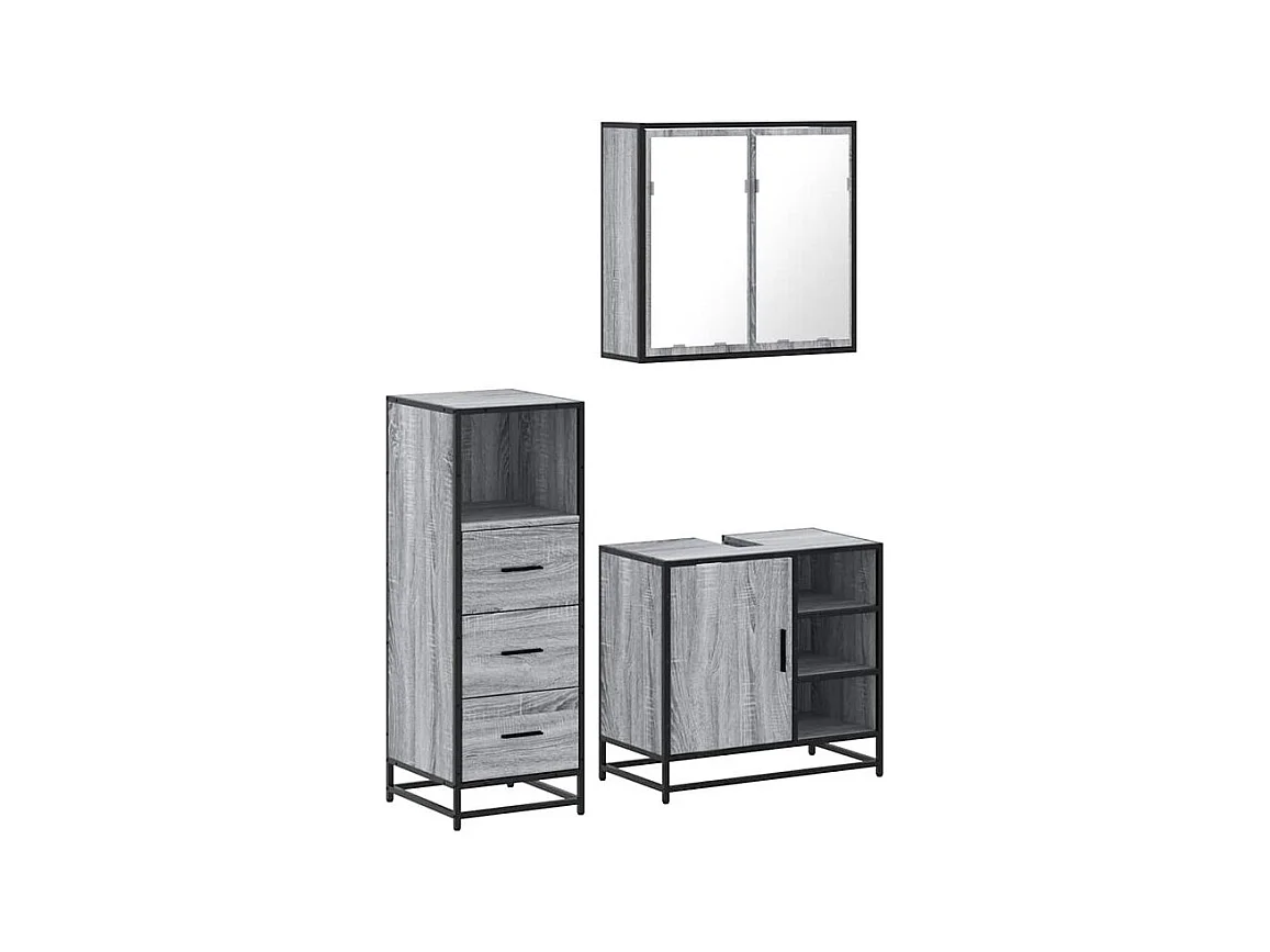 Ensemble de meubles de salle de bain 3 pcs Sonoma gris