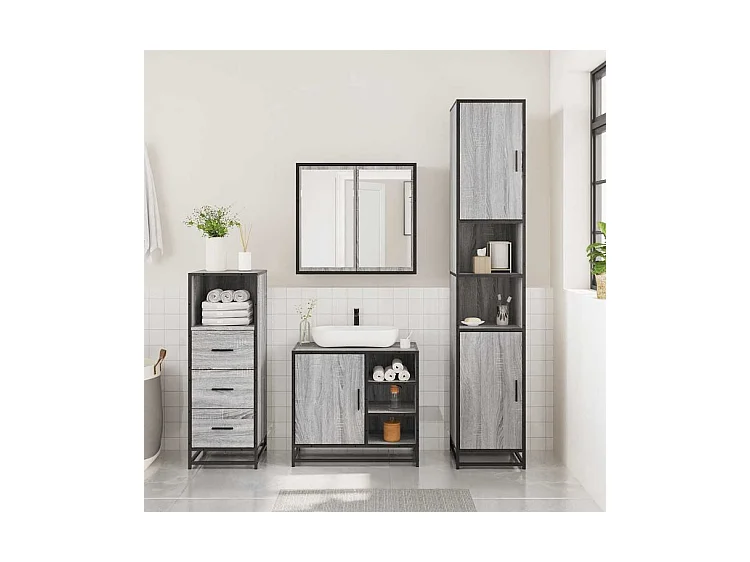Ensemble de meubles de salle de bain 3 pcs Sonoma gris