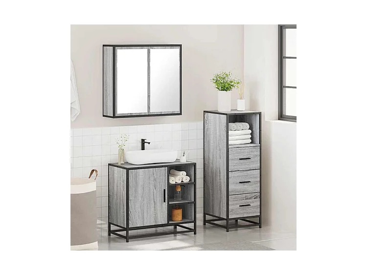Ensemble de meubles de salle de bain 3 pcs Sonoma gris