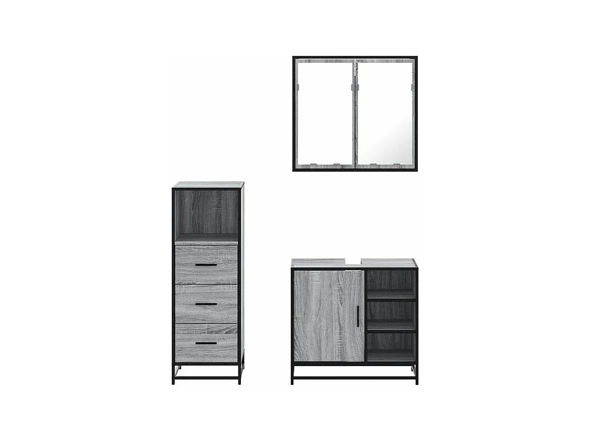 Ensemble de meubles de salle de bain 3 pcs Sonoma gris