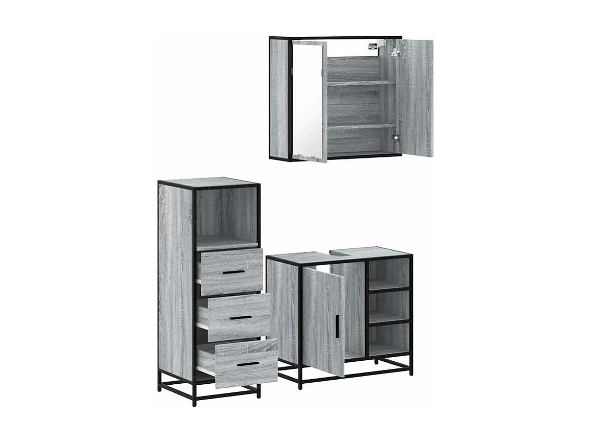 Ensemble de meubles de salle de bain 3 pcs Sonoma gris