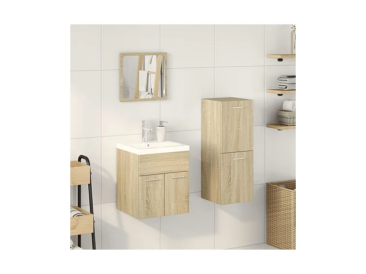 Ensemble de meubles de salle de bain 3 pcs chêne sonoma