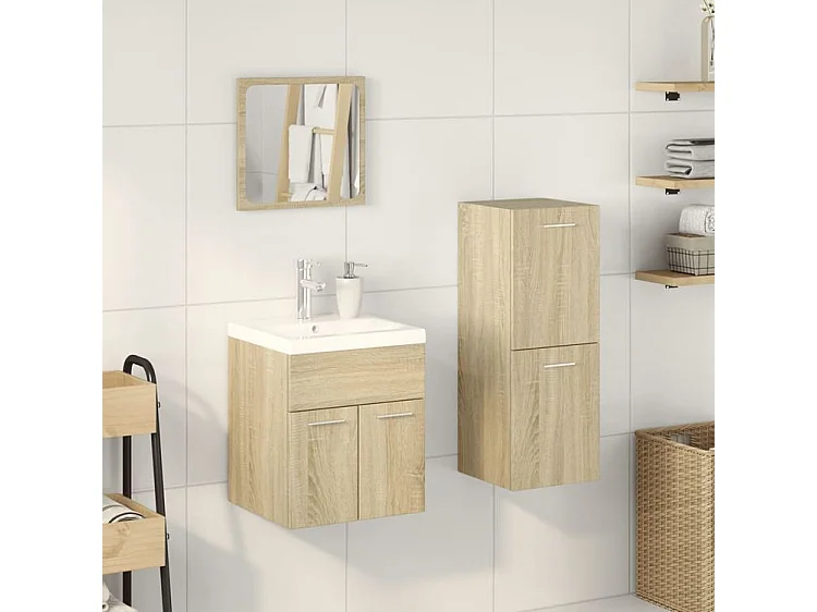 Ensemble de meubles de salle de bain 3 pcs chêne sonoma