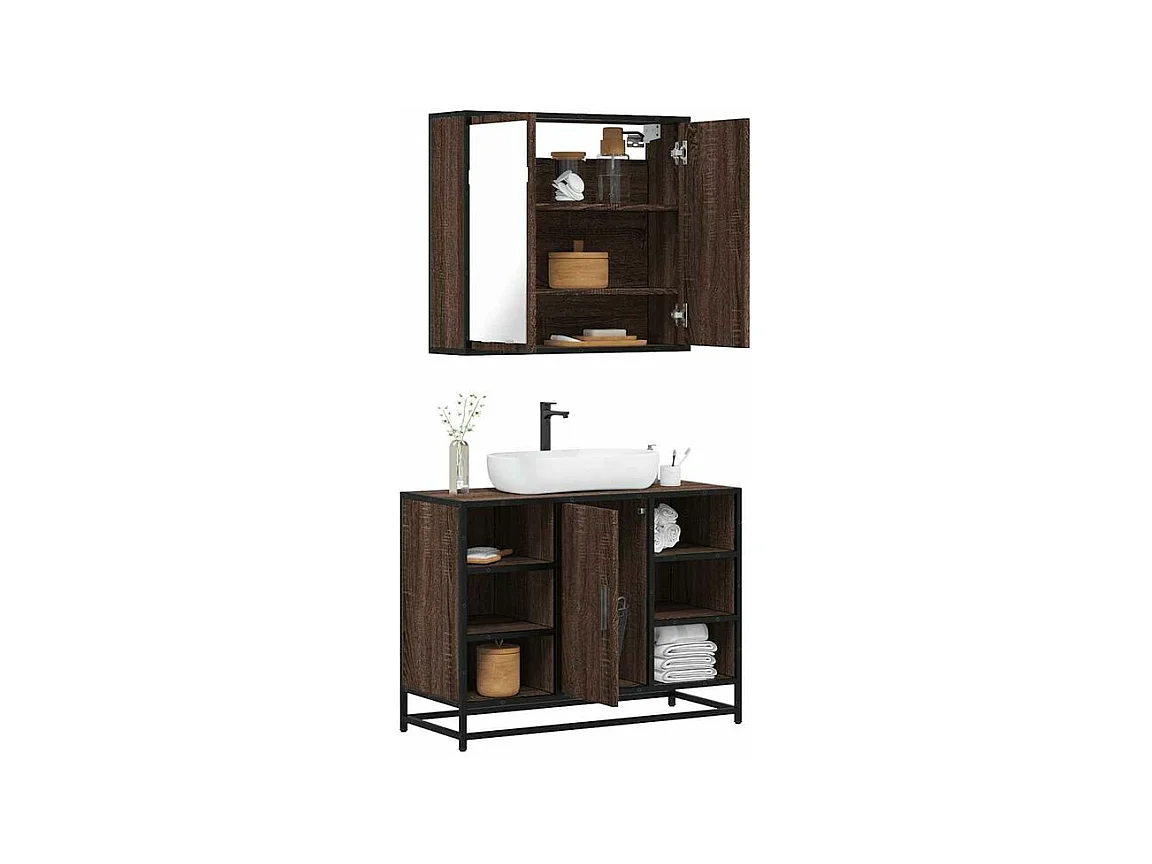 Ensemble de meubles de salle de bain 2 pcs Chêne marron