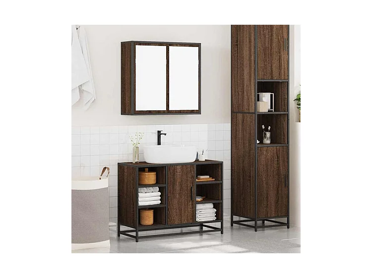 Ensemble de meubles de salle de bain 2 pcs Chêne marron