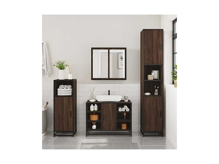 Ensemble de meubles de salle de bain 2 pcs Chêne marron