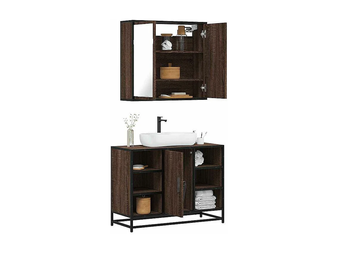 Ensemble de meubles de salle de bain 2 pcs Chêne marron