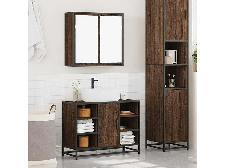 Ensemble de meubles de salle de bain 2 pcs Chêne marron