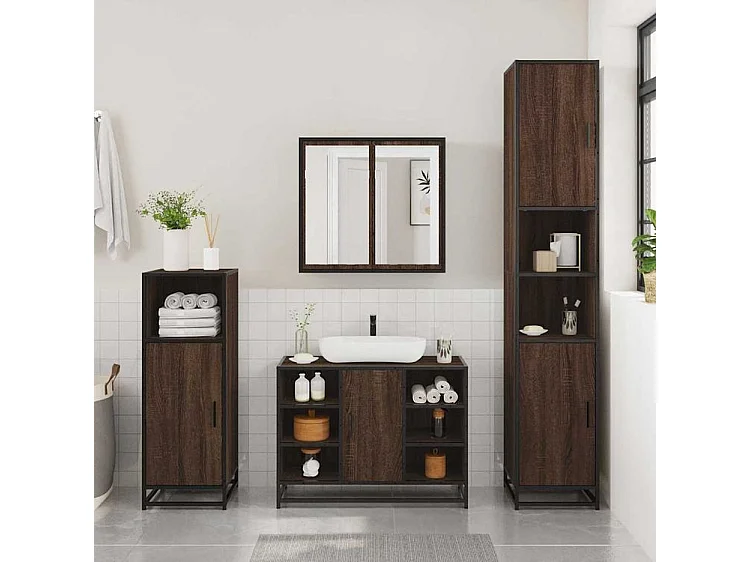 Ensemble de meubles de salle de bain 2 pcs Chêne marron