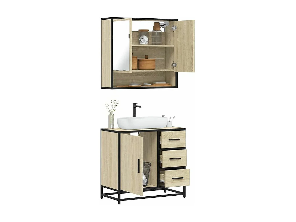 Ensemble de meubles de salle de bain 2 pcs chêne sonoma