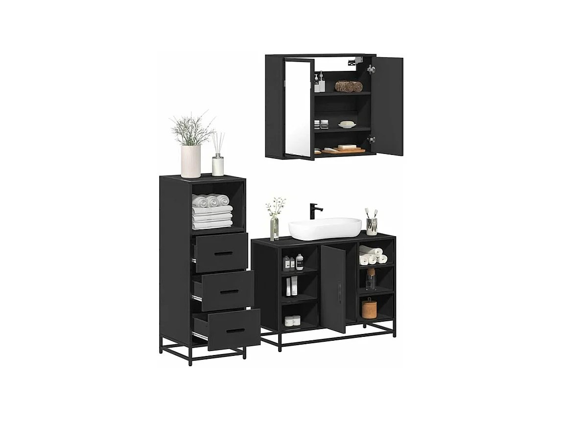 Ensemble de meubles salle de bain 3 pcs noir bois d'ingénierie