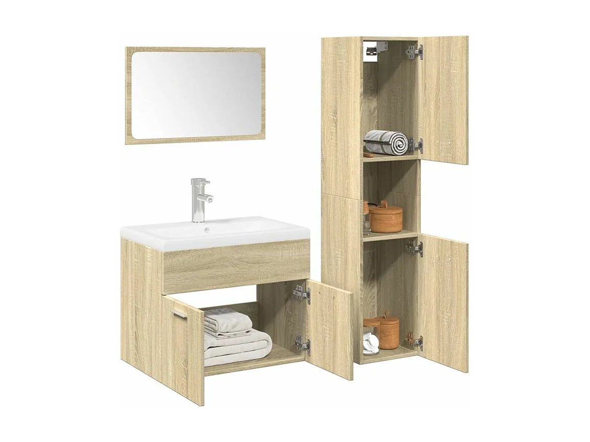 Ensemble de meubles de salle de bain 4 pcs chêne sonoma