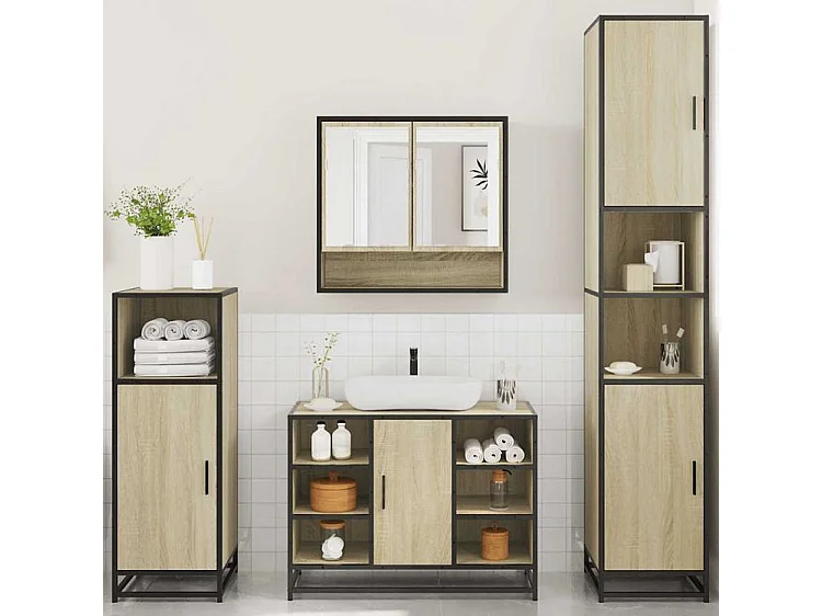 Ensemble de meubles de salle de bain 4 pcs chêne sonoma