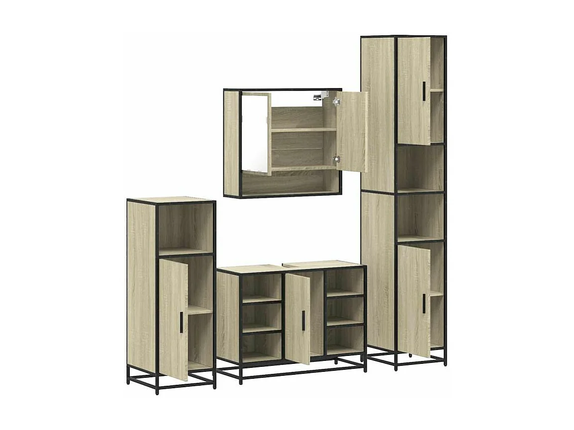 Ensemble de meubles de salle de bain 4 pcs chêne sonoma