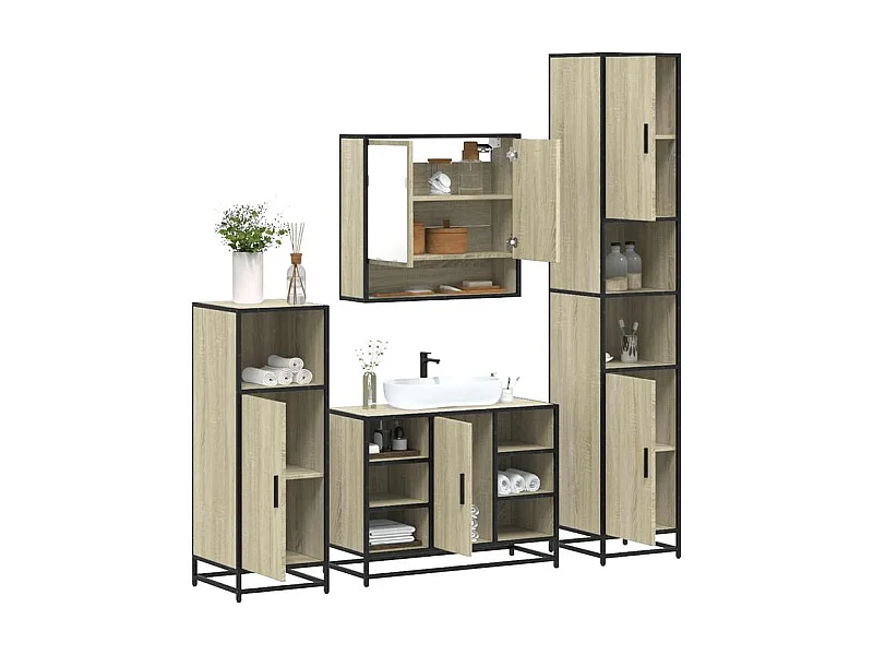 Ensemble de meubles de salle de bain 4 pcs chêne sonoma