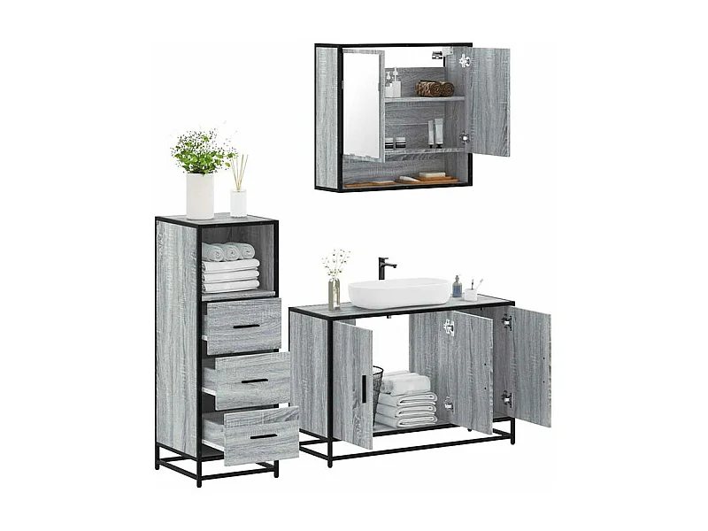 Ensemble de meubles de salle de bain 3 pcs Sonoma gris