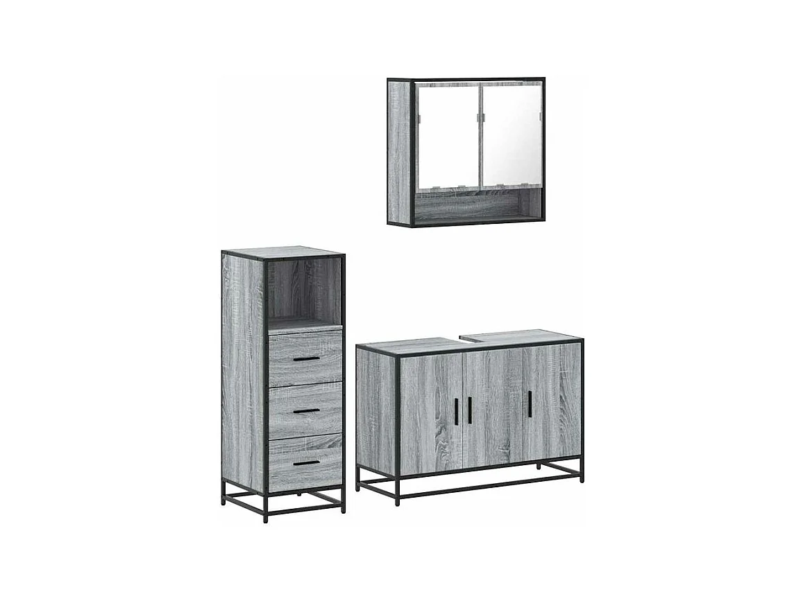 Ensemble de meubles de salle de bain 3 pcs Sonoma gris