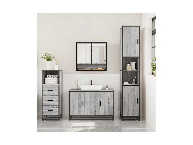 Ensemble de meubles de salle de bain 3 pcs Sonoma gris