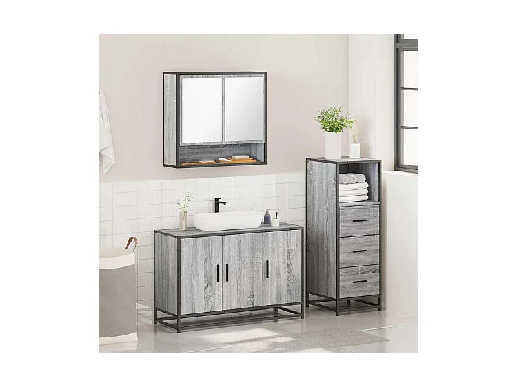 Ensemble de meubles de salle de bain 3 pcs Sonoma gris