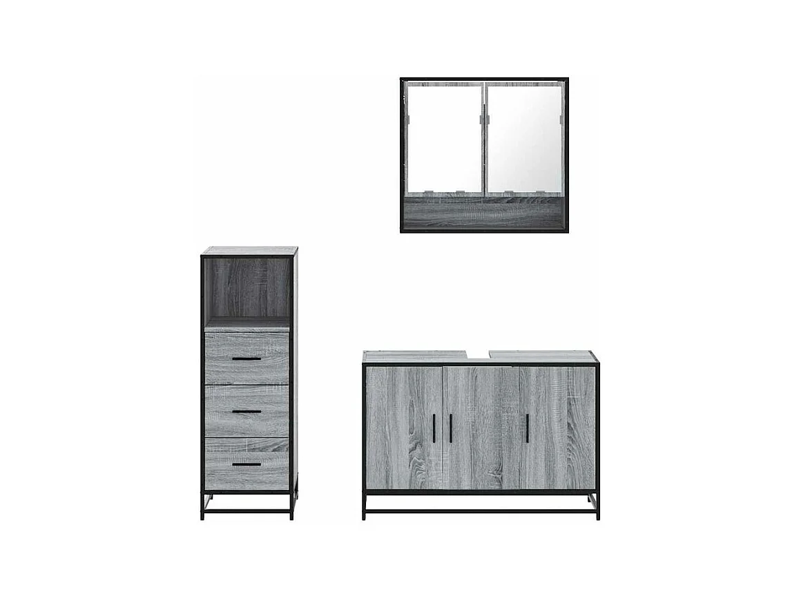 Ensemble de meubles de salle de bain 3 pcs Sonoma gris