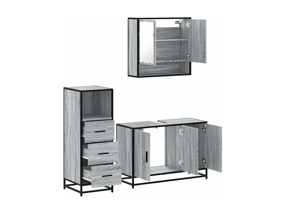 Ensemble de meubles de salle de bain 3 pcs Sonoma gris