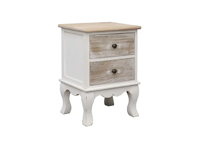 Table de chevet 2 tiroirs paulownia clair et blanc Pouky - Lot de 2