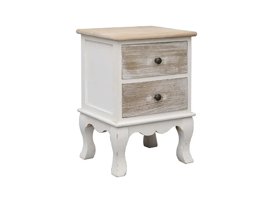 Table de chevet 2 tiroirs paulownia clair et blanc Pouky - Lot de 2