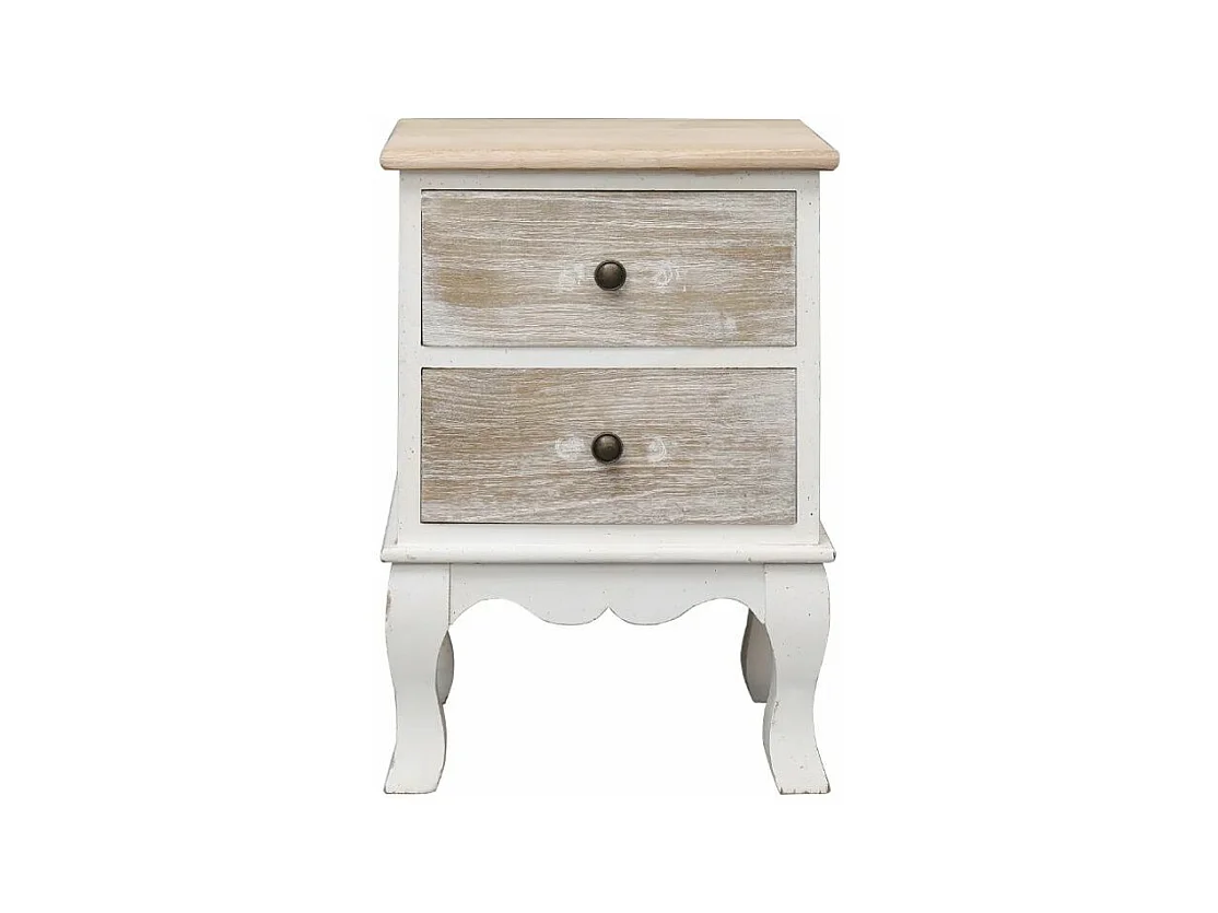 Table de chevet 2 tiroirs paulownia clair et blanc Pouky - Lot de 2