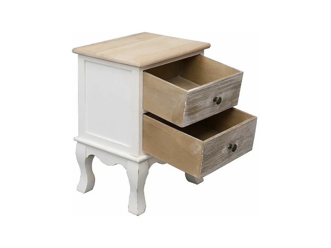 Table de chevet 2 tiroirs paulownia clair et blanc Pouky - Lot de 2