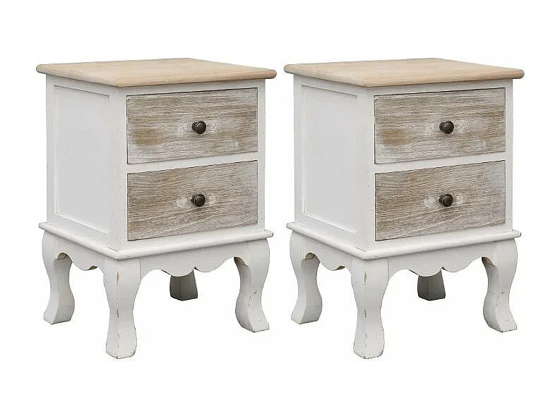 Table de chevet 2 tiroirs paulownia clair et blanc Pouky - Lot de 2