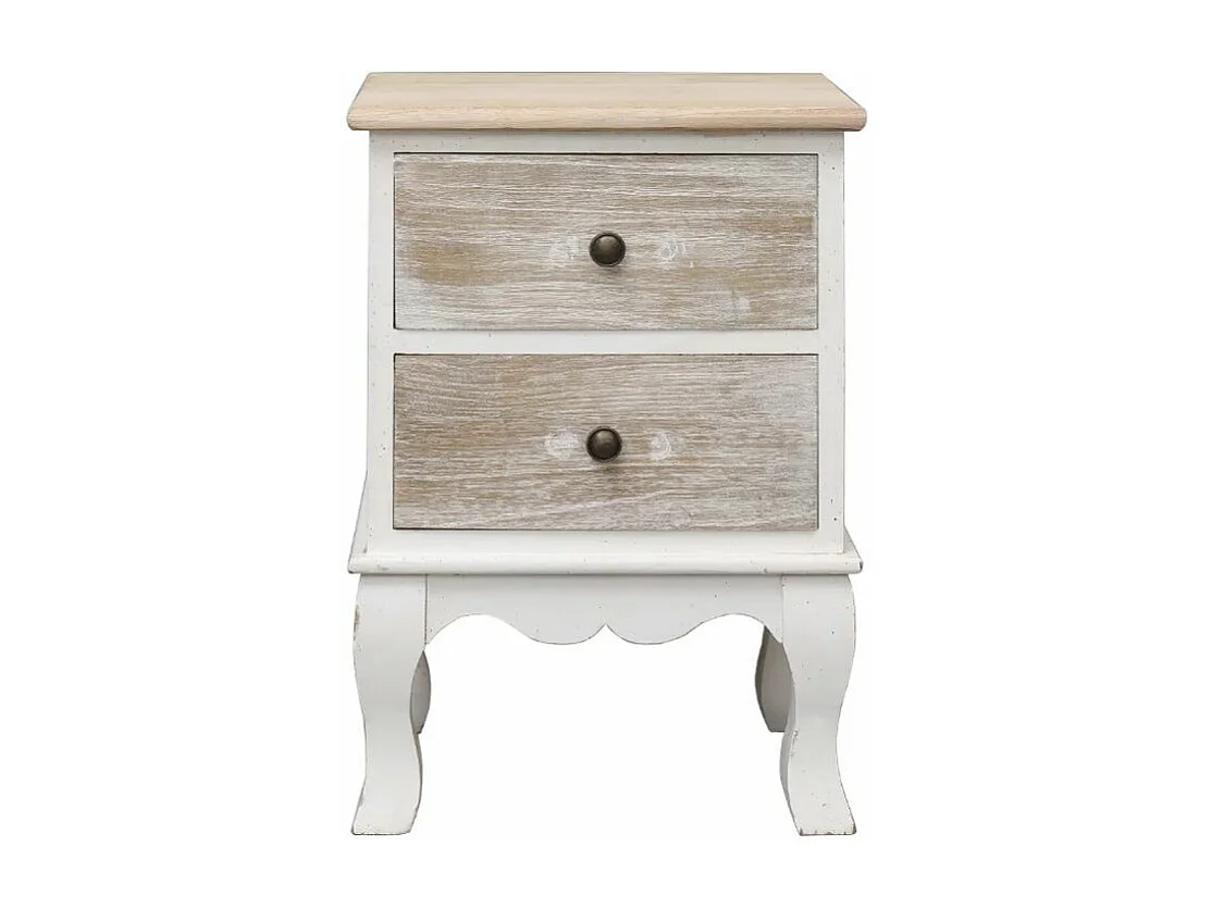 Table de chevet 2 tiroirs paulownia clair et blanc Pouky - Lot de 2
