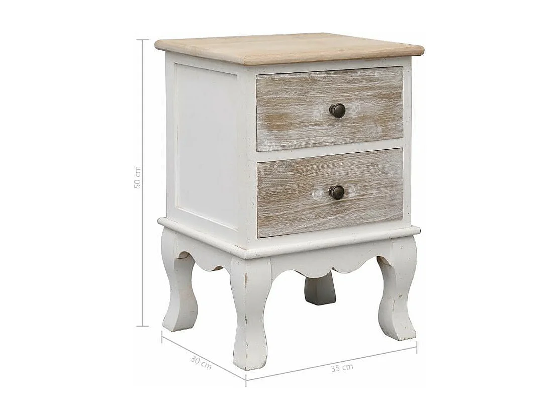 Table de chevet 2 tiroirs paulownia clair et blanc Pouky - Lot de 2