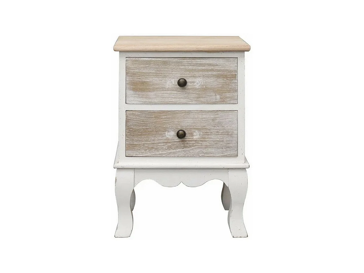 Table de chevet 2 tiroirs paulownia massif blanc Khali