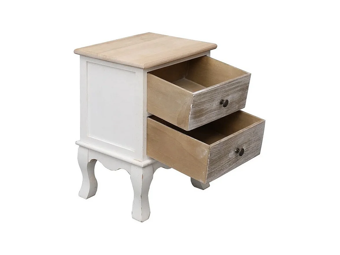 Table de chevet 2 tiroirs paulownia massif blanc Khali