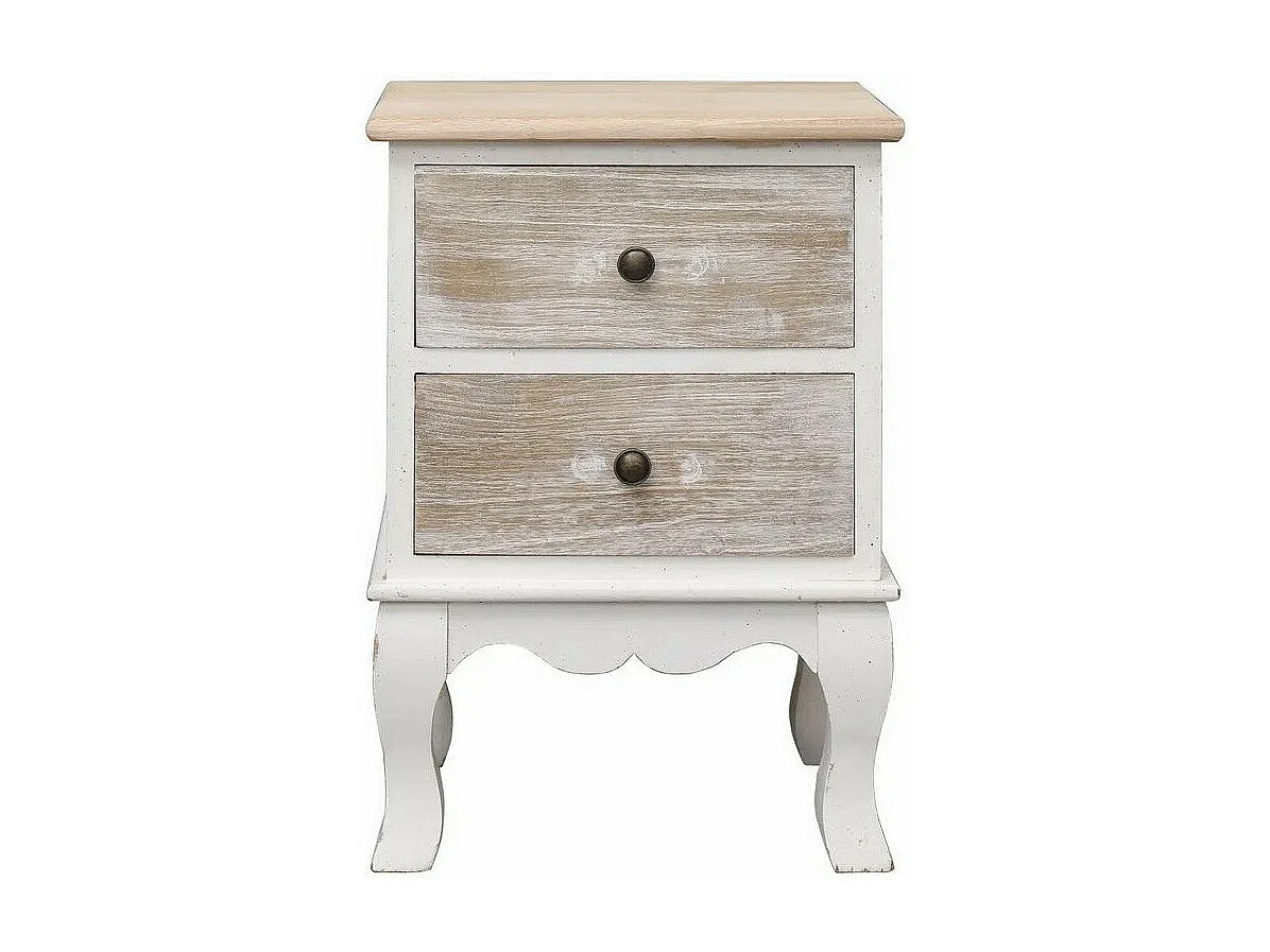 Table de chevet 2 tiroirs paulownia massif blanc Khali