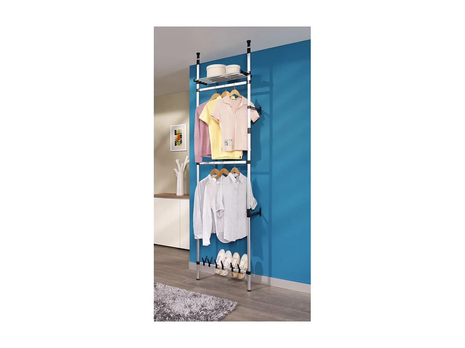 Système de garde-robe télescopique barres et étagère Aluminium