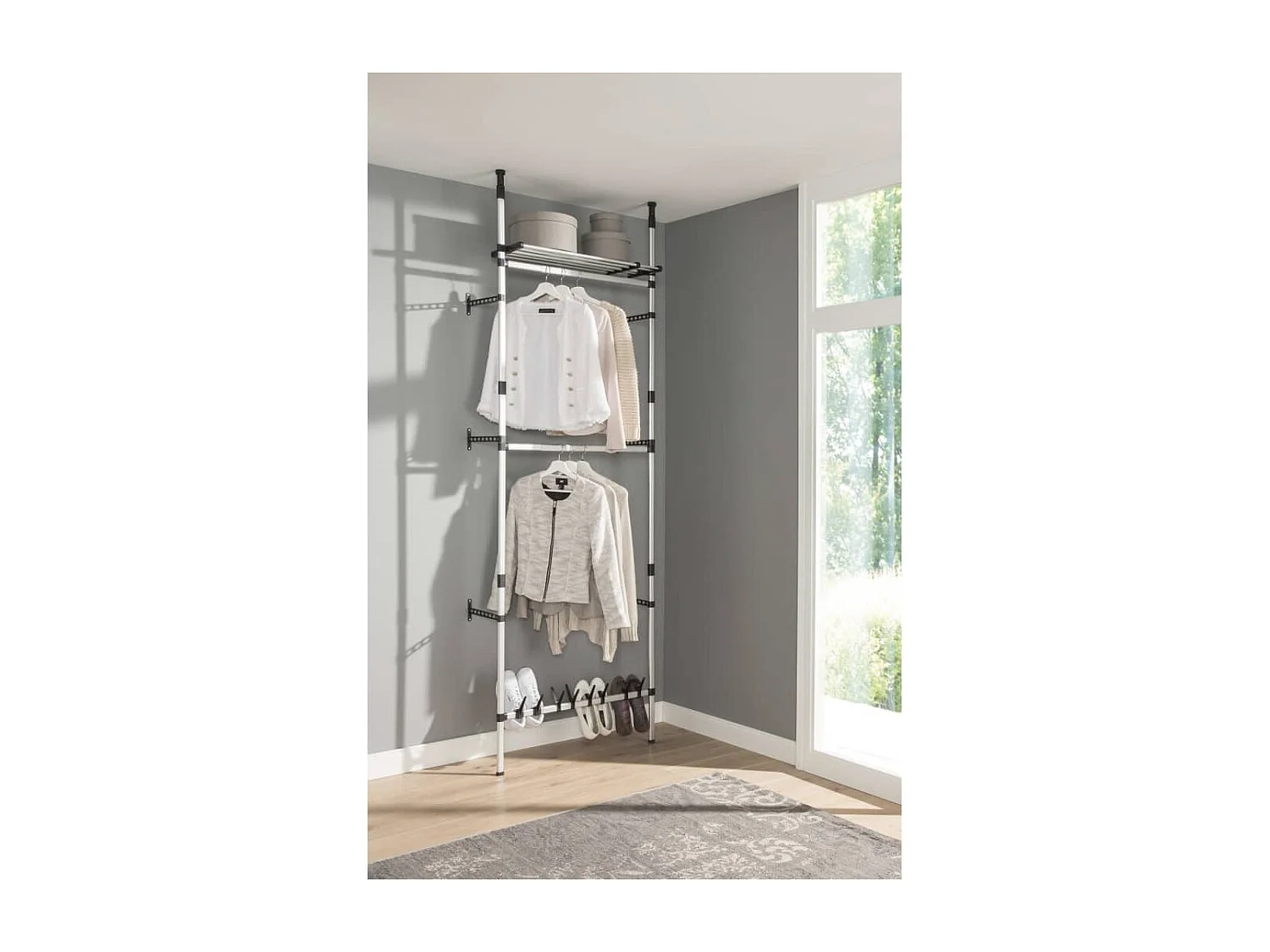 Système de garde-robe télescopique barres et étagère Aluminium 3