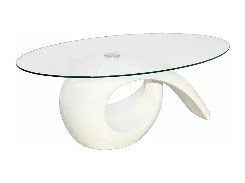 Table basse ovale verre trempé et fibre de verre blanc brillant Drive
