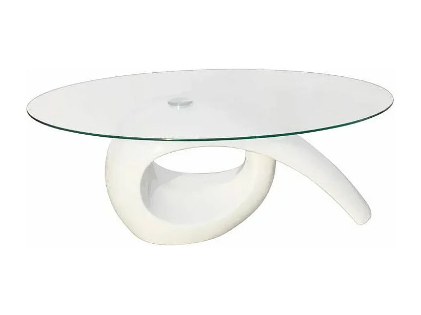 Table basse ovale verre trempé et fibre de verre blanc brillant Drive