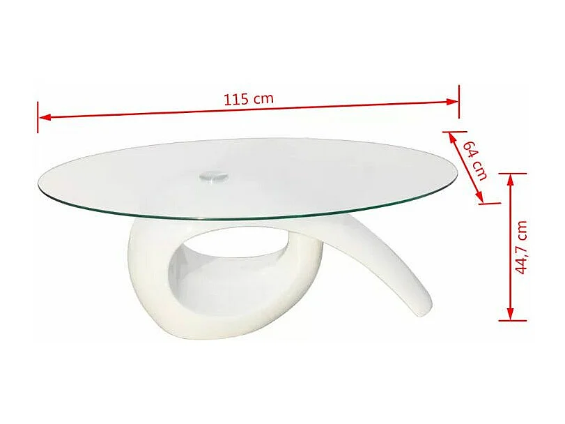Table basse ovale verre trempé et fibre de verre blanc brillant Drive