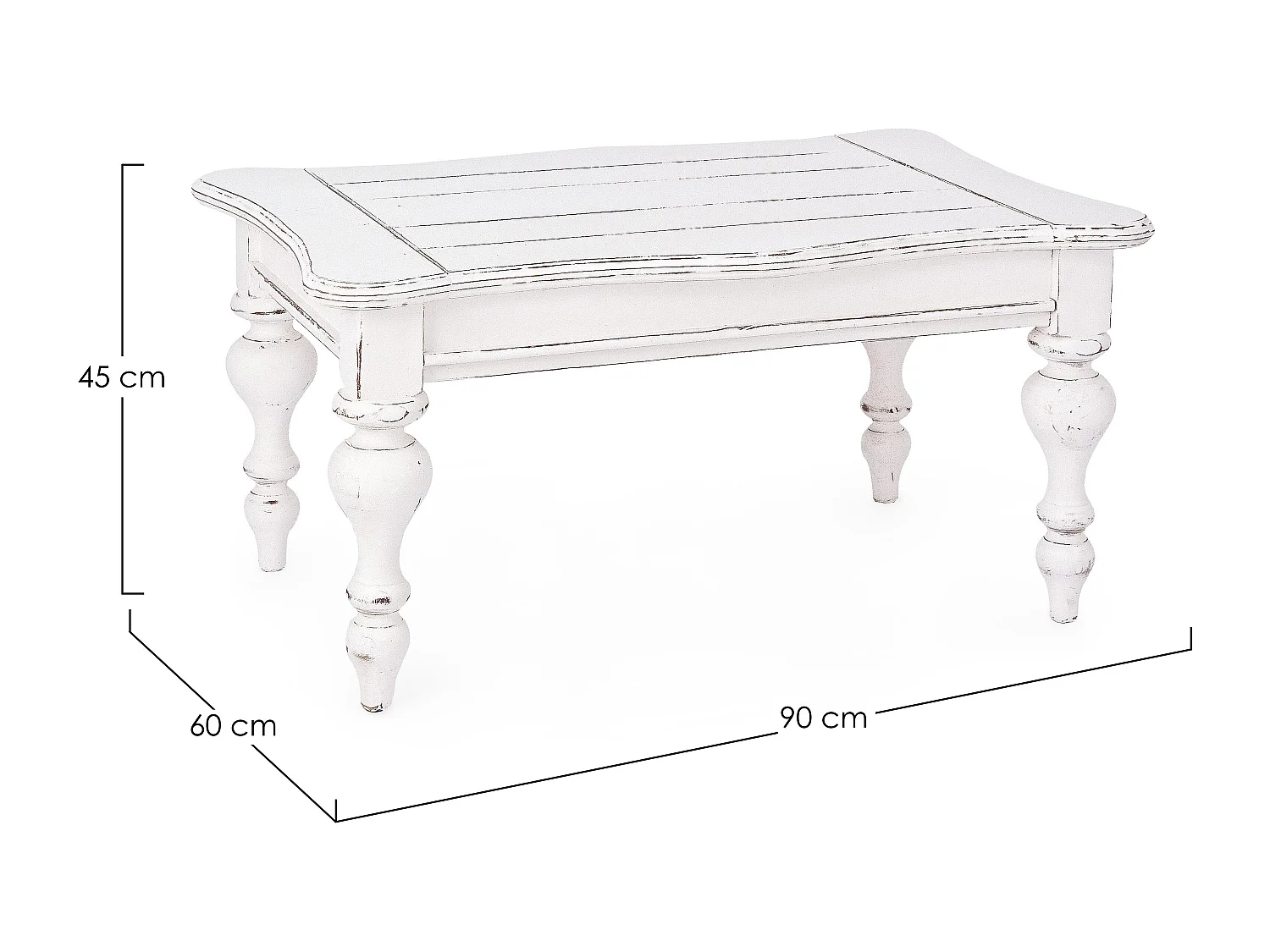 Table basse en bois de manguier blanc patiné Kolita 90cm